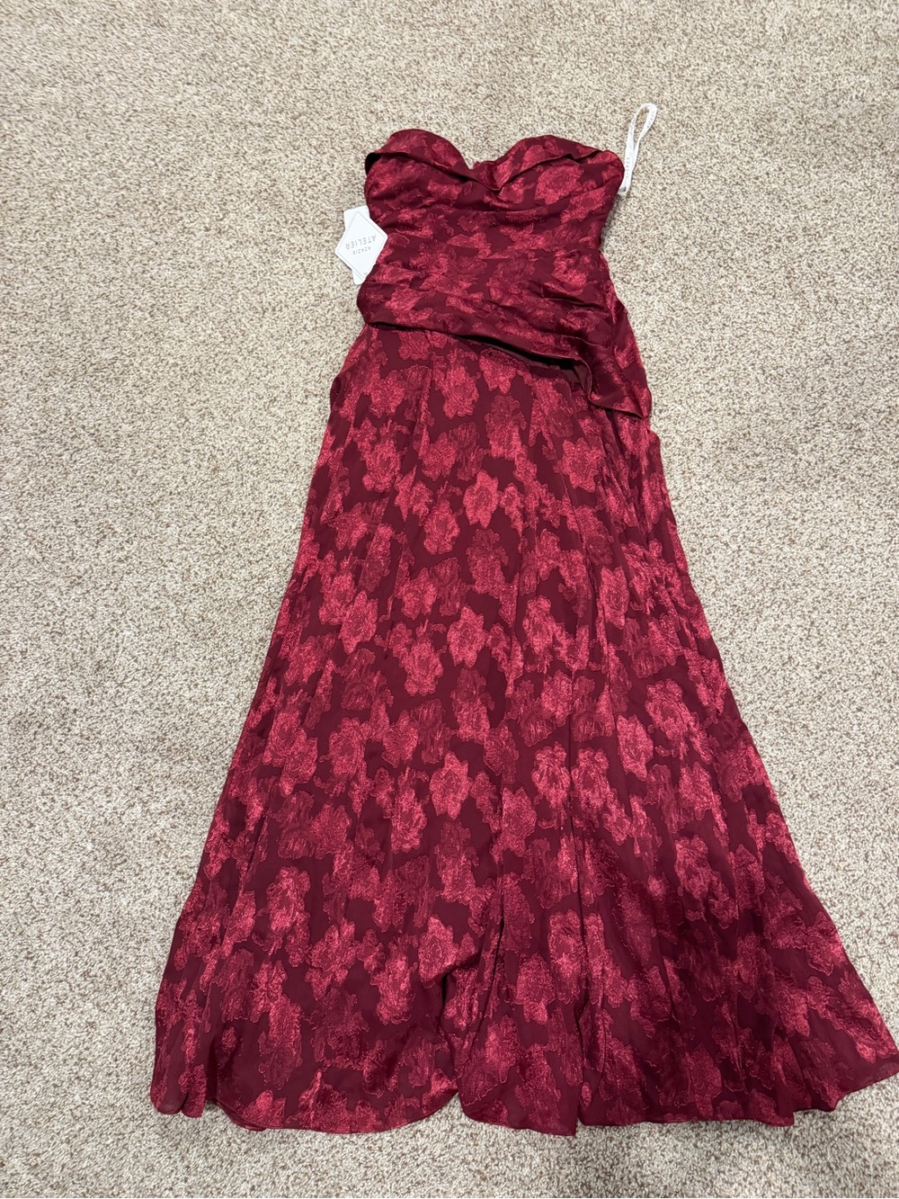 AZAZIE Gabriela Strapless Wine Red Floral Jacquard Gown